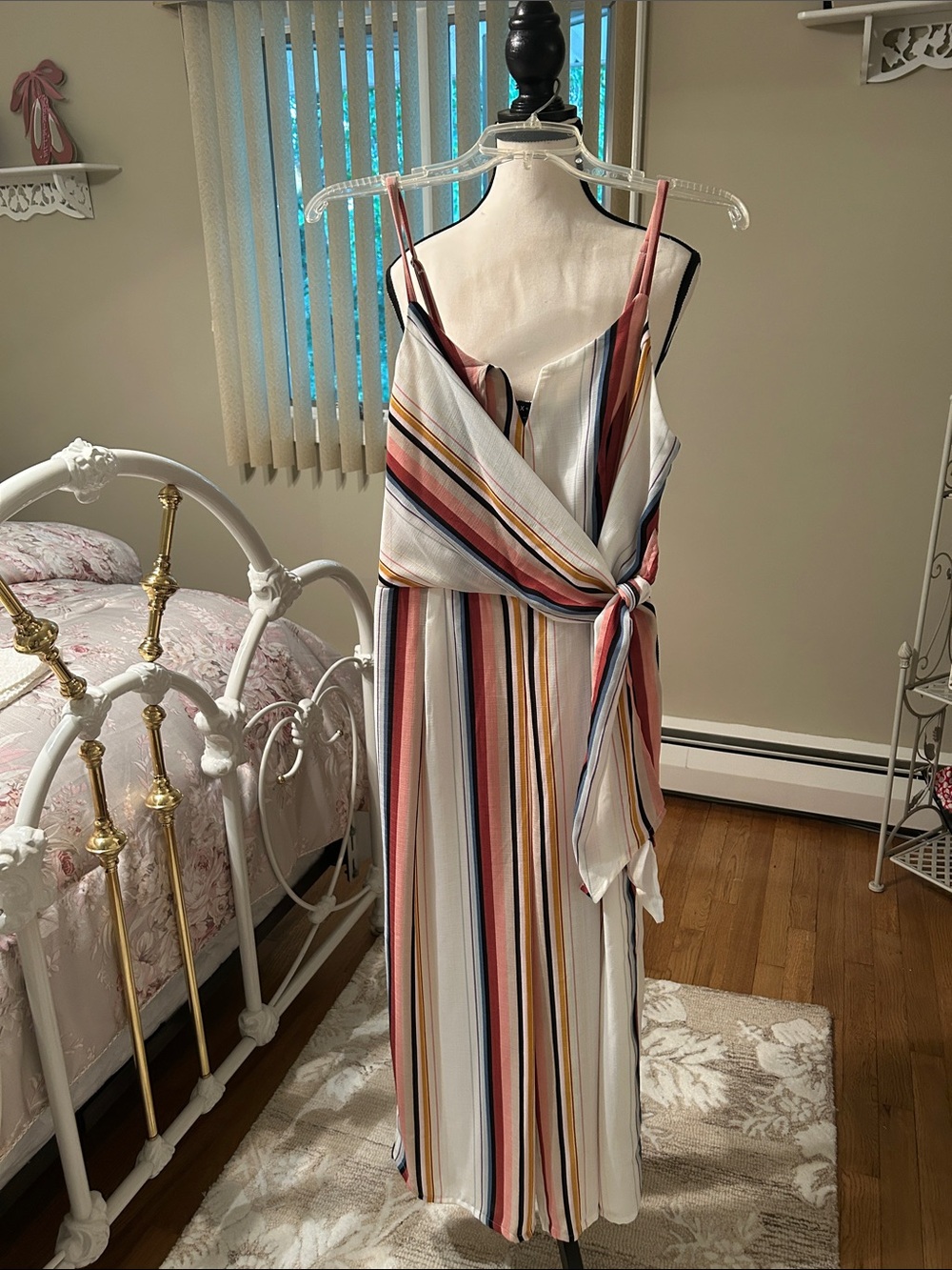Multi-Stripe Tie-Waist Maxi Dress in Cream and Pink Worn only once